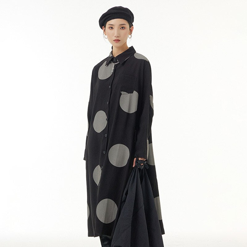 Autumn New Plus Size Women's Loose And Slim Dress Irregular Large Dot Print Plus Size Coat