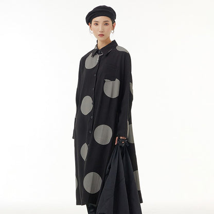 Autumn New Plus Size Women's Loose And Slim Dress Irregular Large Dot Print Plus Size Coat