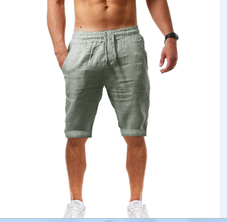 Summer new men's casual sports pants cotton and linen shorts solid color linen five-point pants