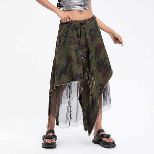 Plus Size Women's Skirts Women's Camouflage Military Mesh Irregular Skirts