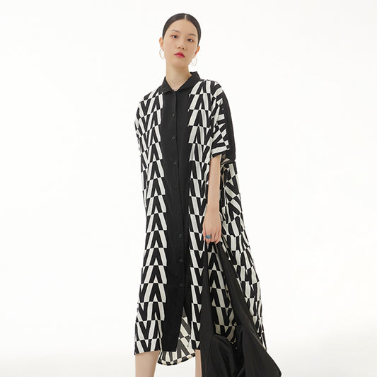 New Plus Size Women's Geometric Pattern Print Dress Loose Slim Oversized Dress