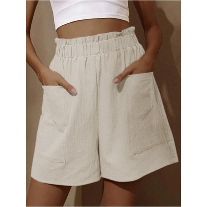 Women's Cotton Linen Bubble High Waist Shorts Plus Size Wide Leg Casual Shorts