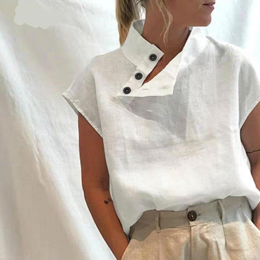 Plus Size Women's Sleeveless Pullover Solid Color Slim Collar Shirt
