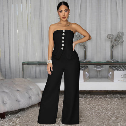 Fashion Women's Sexy Strapless Backless Casual Wide-Leg Jumpsuit