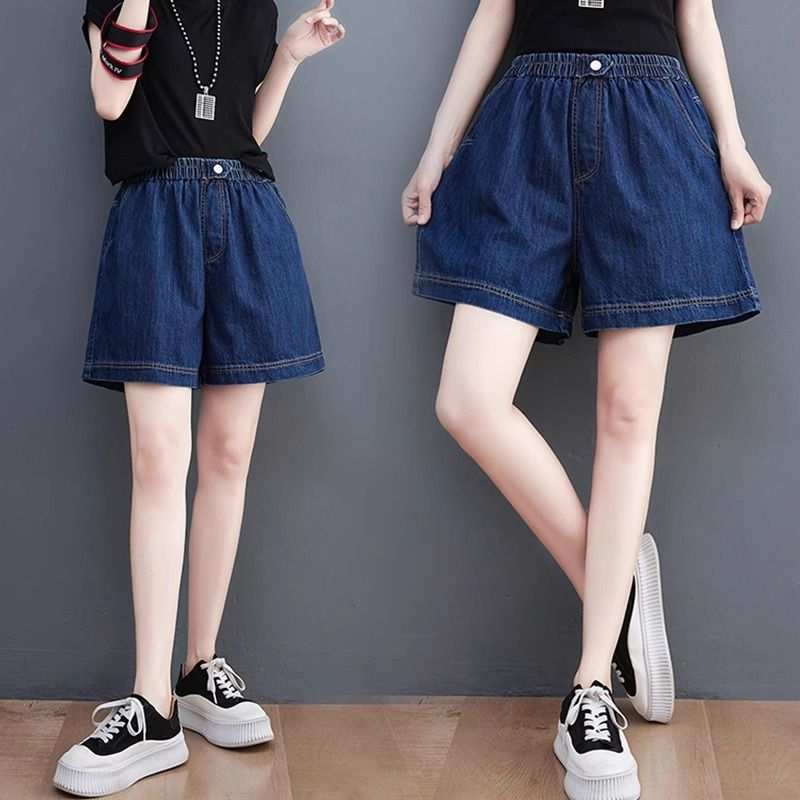 Plus Size Denim Wide-Leg Shorts Women High-Waist Thin Versatile Casual Pants Loose Straight Trousers