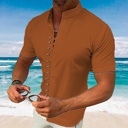 Retro Cotton Linen Casual Loose Short Sleeve Henley Shirt for Men