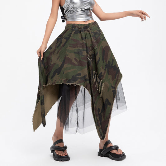 Plus Size Women's Skirts Women's Camouflage Military Mesh Irregular Skirts