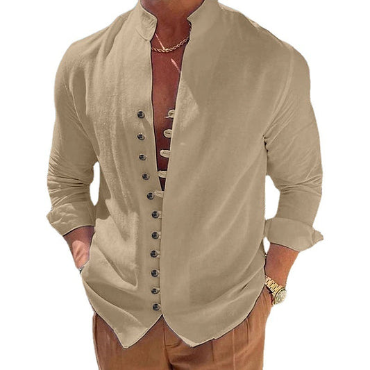 Retro cotton and linen casual loose long sleeved shirt