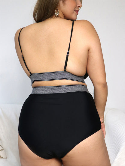 New Solid Color High Waist Plus Size Bikini Sexy Fat Woman Swimsuit Swimwear