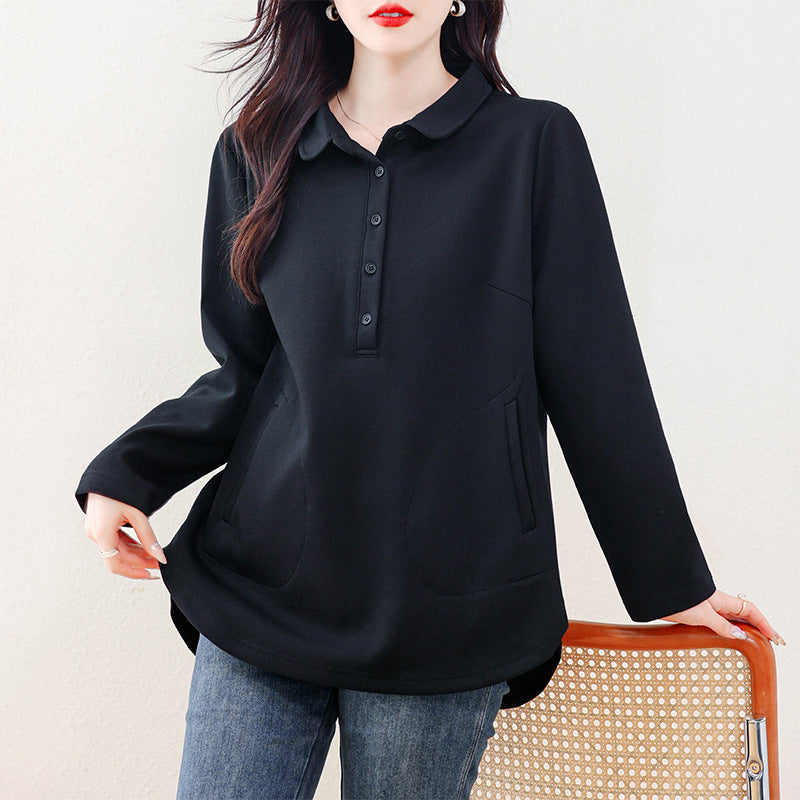 Plus Size Shirt with Slit Hem Loose Long Sleeve Blouse Stylish Top for Women