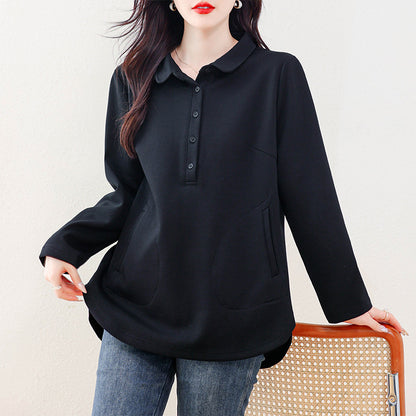 Plus Size Shirt with Slit Hem Loose Long Sleeve Blouse Stylish Top for Women