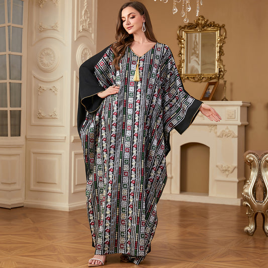 Plus Size Women's Long Dress Batwing Sleeve Embroidered Loose Dress