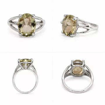 Natural Green Amethyst Ring 3.91 Ct – Silver Plated Statement Ring